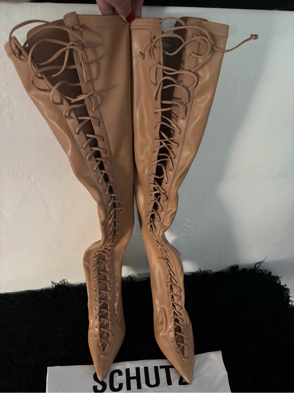 SCHUTZ SIONE Thigh-High Lace-Up Boots - Size 7.5